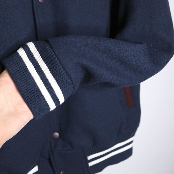 Roots Canada Wool Blend Varsity Jacket Navy Blue & Maroon Patches Mens Classic - Picture 11 of 14